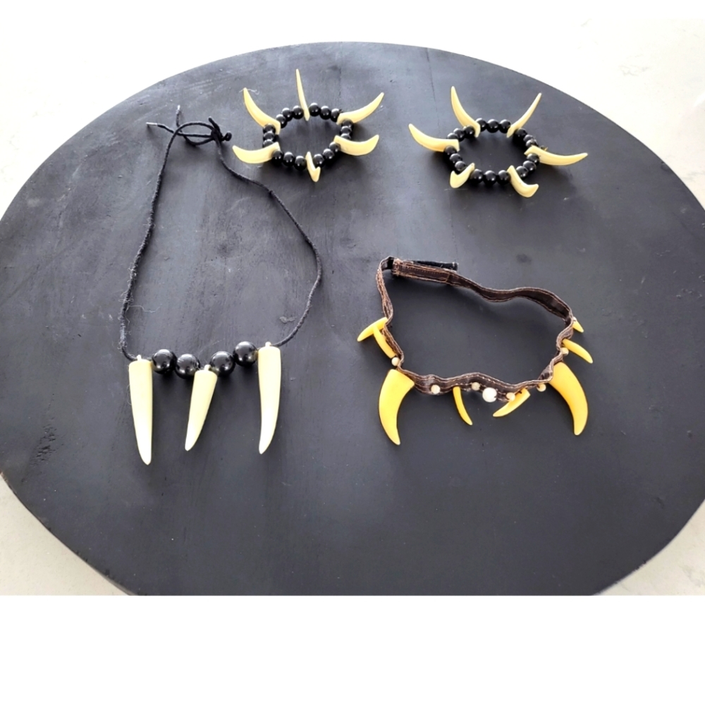 Saber Tooth Necklace, choker and bracelets